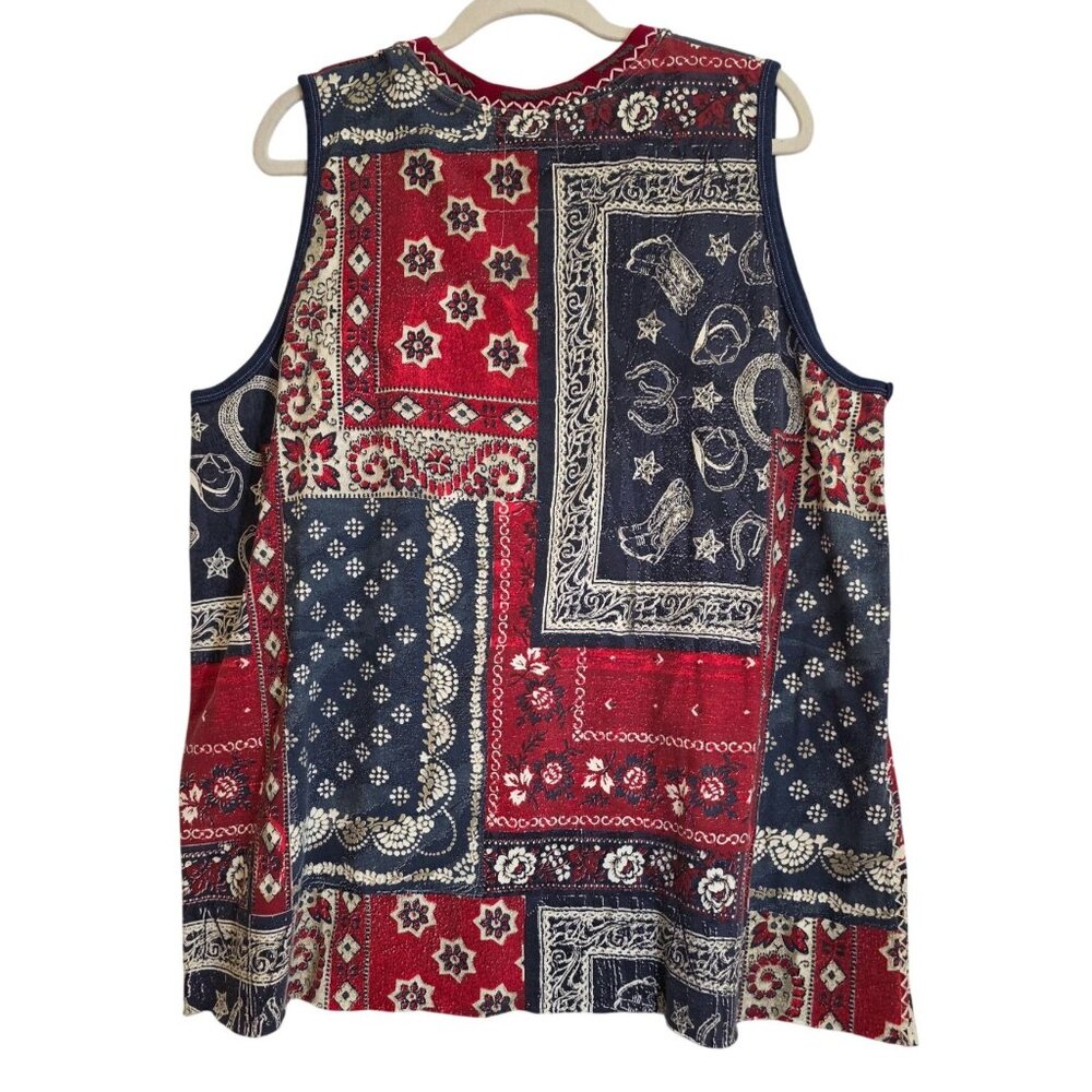 Double D Ranch Red and Blue Patterned Sleeveless … - image 3